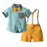 Set Of Fashion Lapel Stitching Short Sleeve Shirt For Children And Boys